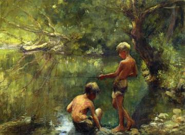 Two Boys Fishing Artwork by Adam Emory Albright