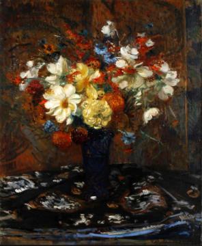 Still Life Of Flowers In A Blue Vase Artwork by Jacques Emile Blanche