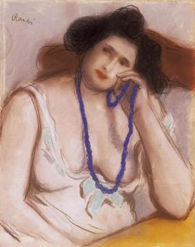 Woman with Blue Pearl Necklace Artwork by József Rippl-Rónai