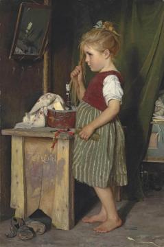 Young Girl Combing Her Hair Artwork by Agathe Rostel