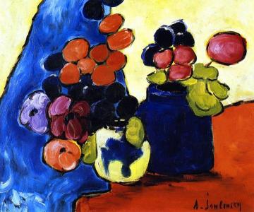 On Red Cloth Artwork by Alexej Jawlensky