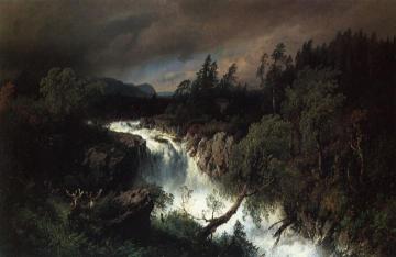 Mountain Landscape and Waterfall Artwork by Herman Herzog