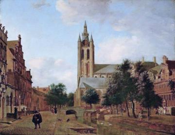 The Oude Kerk on the Oude Delft Artwork by Jan van der Heyden