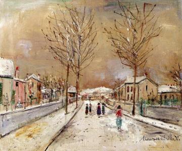 Village Street in the Snow at Sannois Artwork by Maurice Utrillo