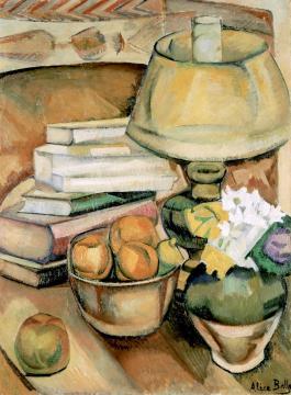 Still Life (Lamp, Books and Fruit) Artwork by Alice Bailly
