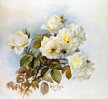 White Roses and Bumblebees Artwork by Raoul de Longpre