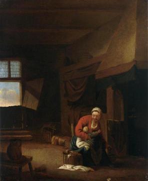 An Interior With A Mother Feeding Her Child Artwork by Jan Olis