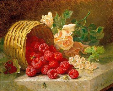 Overturned Basket with Raspberries, White Currants and Roses Artwork by Eloise Harriet Stannard