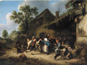 Peasants Carousing and Dancing Outside an Inn Artwork by Adriaen van Ostade