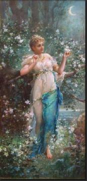 Beautiful Girl In The Moonlight Artwork by Hans Zatzka