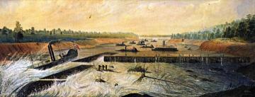 Admiral Porter's Fleet Passing over the Dam Artwork by James Madison Alden