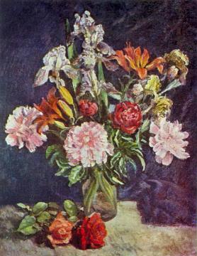 Bouquet of flowers. Peonies, irises, lilies Artwork by Ilya Mashkov
