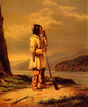 Calling Moose, "huron" Indian Artwork by Cornelius Krieghoff