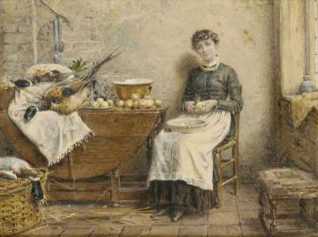 Peeling apples Artwork by George Goodwin Kilburne