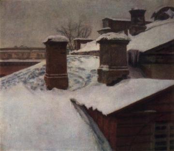 Roofs in Winter Artwork by Nikolai Krymov