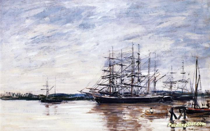 Three Masted Ship in Port, Bordeaux Artwork by Eugène-Louis Boudin