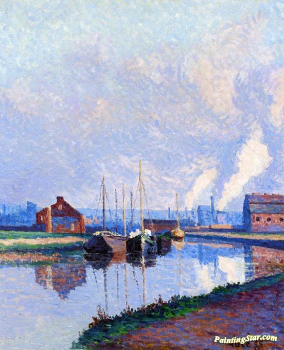 Charleroi, Barges on the Sambre Artwork by Maximilien Luce