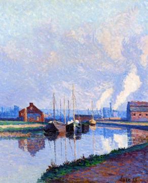Charleroi, Barges on the Sambre Artwork by Maximilien Luce