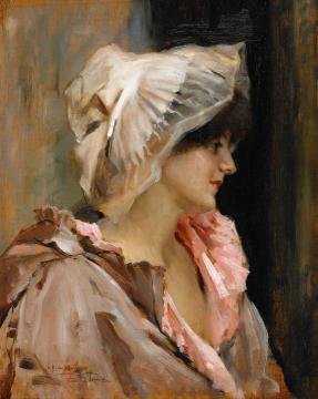 Parisian Lady in a Peignoir Artwork by Albert Edelfelt