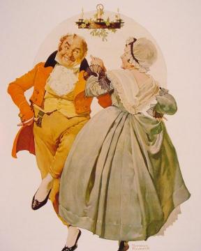 Merrie Christmas Couple Dancing Under the Mistletoe Artwork by Norman Rockwell