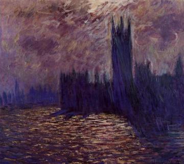 Houses of Parliament, Reflection of the Thames Artwork by Claude Oscar Monet