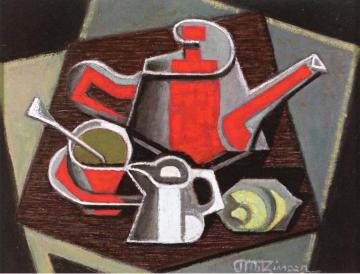 Coffee Pot and Red Cup Artwork by Jean Metzinger