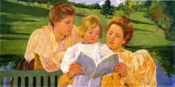 Family Group Reading Artwork by Mary Cassatt