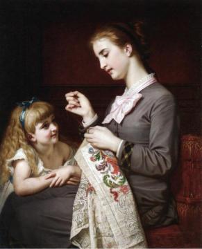 The Embroidery Lesson Artwork by Hugues Merle