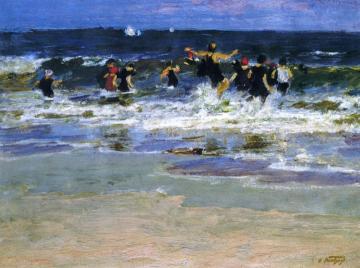 Beach Scene, Jumping in the Surf Artwork by Edward Potthast