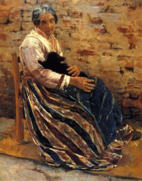 Old Woman With Cat Artwork by Max Liebermann