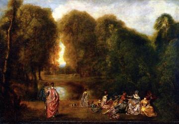 Gathering In A Park, 1718 Artwork by Jean-Antoine Watteau