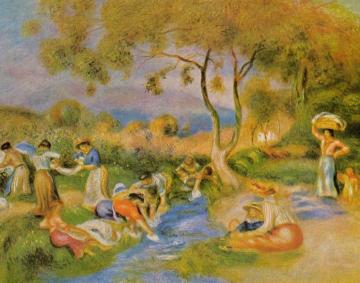 Laundresses at Cagnes Artwork by Pierre Auguste Renoir