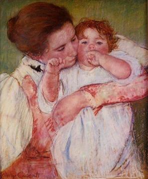Little Ann Sucking Her Finger, Embraced by Her Mother Artwork by Mary Cassatt