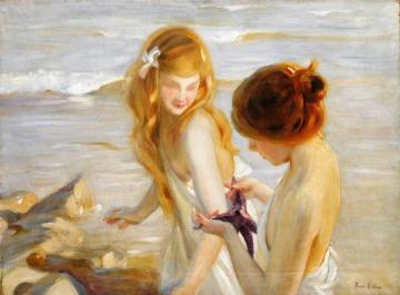 Two Young Girls With A Starfish Artwork by Paul Emile Chabas
