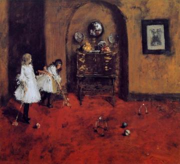 Children Playing Parlor Croquet (sketch) Artwork by William Merritt Chase