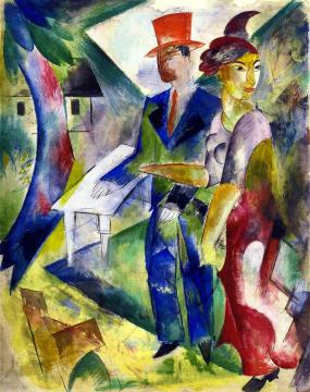 Man with Red Top Hat and Woman Artwork by Heinrich Campendonk