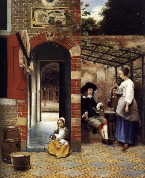 Drinkers In The Bower Artwork by Pieter de Hooch
