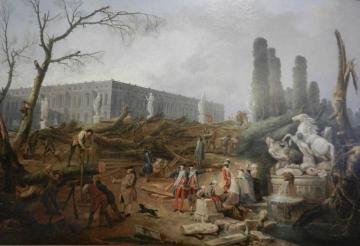 Tree felling in the garden of Versailles around the Baths of Apollo Artwork by Hubert Robert