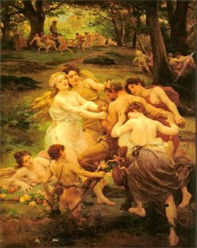 Nymphs And Satyr Artwork by Jules Scalbert