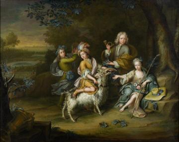 Four Children in a Park-like Landscape Artwork by Hieronymus van der Mij