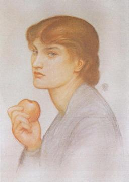 Alexa Wilding Holding an Apple Artwork by Dante Gabriel Rossetti