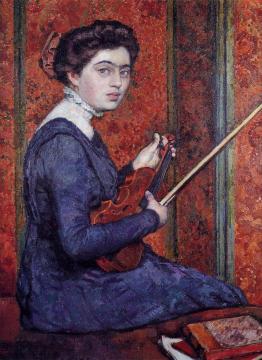 Woman with Violin Artwork by Theo van Rysselberghe