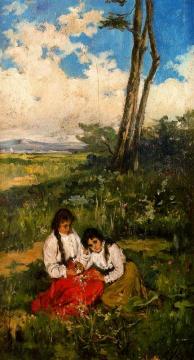 Niñas en el prado Artwork by Jose Mongrell Torrent