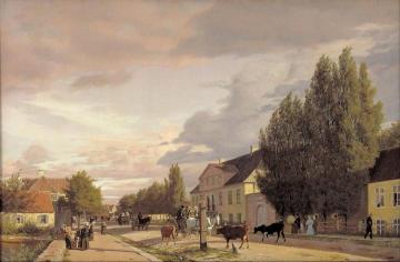 View of a Street in osterbro outside Copenhagen. Morning Light Artwork by Christen Kobke