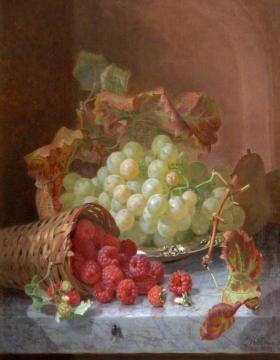 Still Life with Grapes and with Raspberries Spilling out of a Basket Artwork by Eloise Harriet Stannard