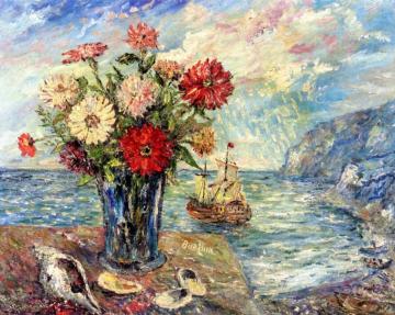 Flowers and Shells by the Sea Artwork by David Davidovich Burliuk
