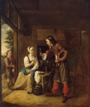Man Offering a Glass of Wine to a Woman Artwork by Pieter de Hooch