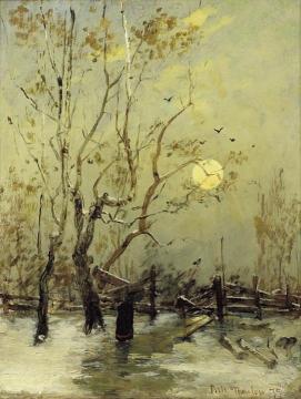 Woman With A Fagot In Winter Landscape Artwork by Fritz Thaulow
