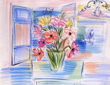 Bouquet of Flowers in front of a Window overlooking Nice Artwork by Raoul Dufy