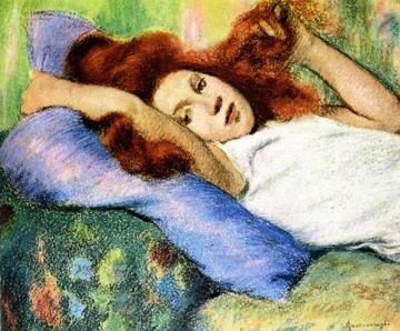 Red Head Lying Down Artwork by Federico Zandomeneghi